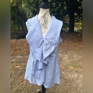 Farinaz Taghavi Periwinkle Linen Blend Ruffle Blouse Italian Fabric Canada M 10